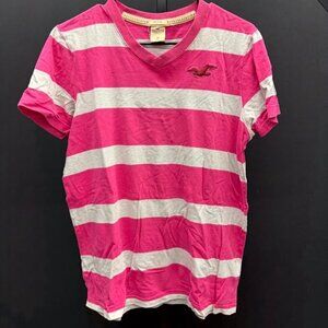 Hollister Surfer Cut Pink Striped Short Sleeve Shirt